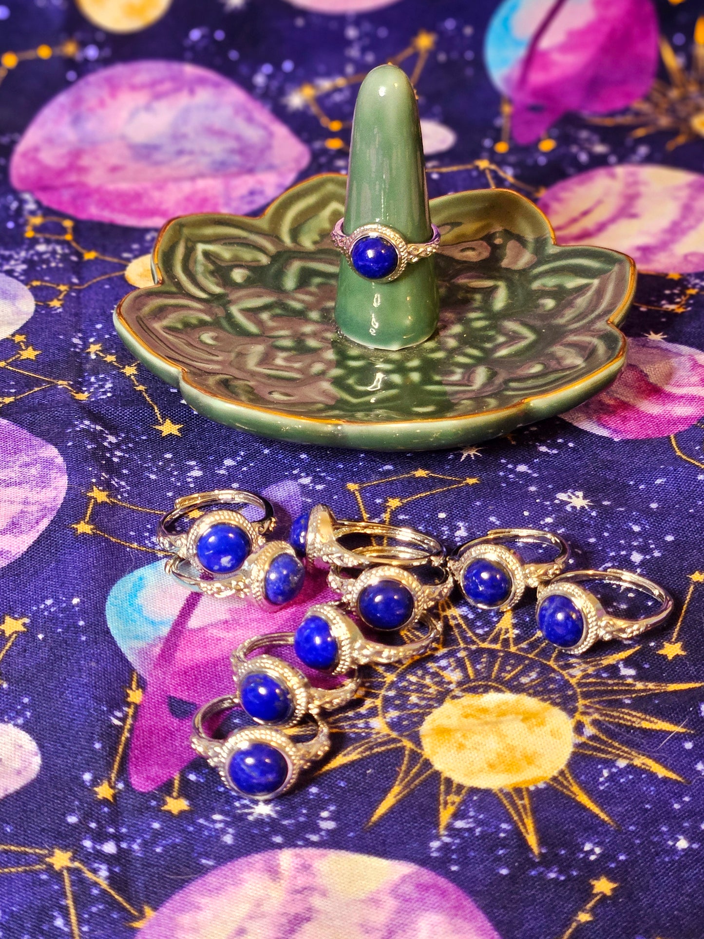 Lapis Lazuli Round Stone Adjustable Ring