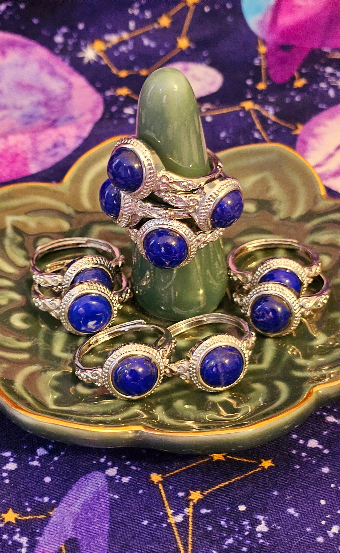 Lapis Lazuli Round Stone Adjustable Ring