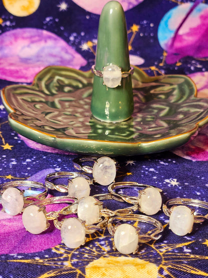 Sri Lanka Moonstone Ring - Crystal Adjustable Stone Ring for Emotional Balance