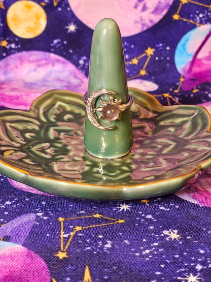 Labradorite Sun Moon Ring  - Adjustable Crystal Stone Ring for Protection & Transformation