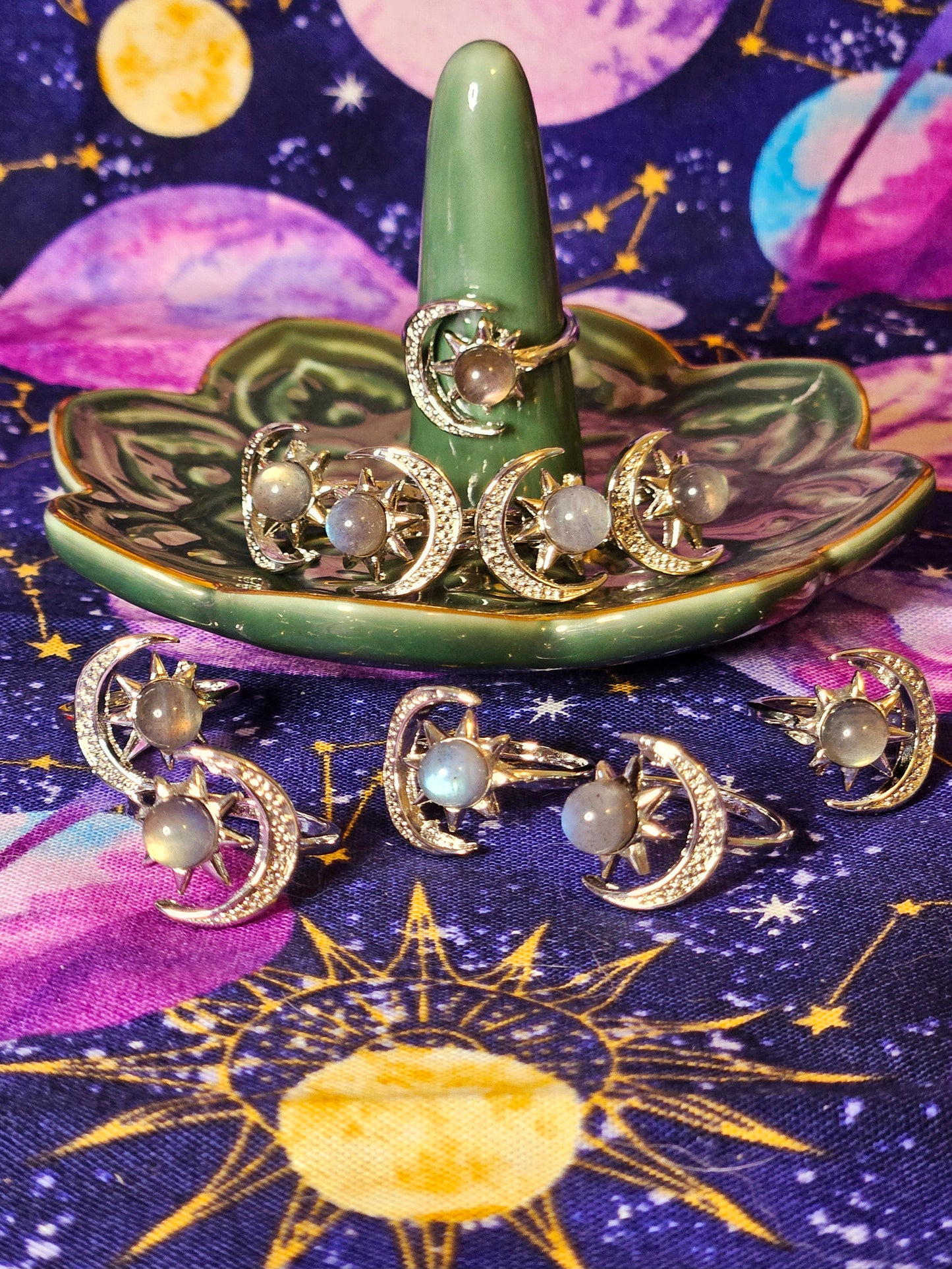 Labradorite Sun/Moon Adjustable Ring