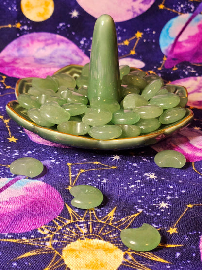 Green Aventurine Moon Pocket Stone - Luck & Prosperity Crystal