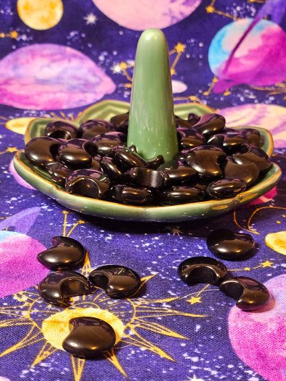 Black Obsidian Moon Pocket Stone - Protection & Grounding Crystal