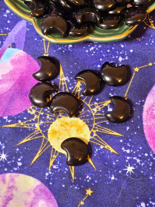 Black Obsidian Moon Pocket Stone - Protection & Grounding Crystal