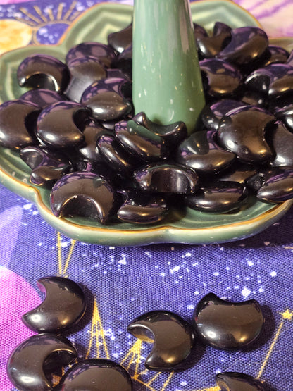 Black Obsidian Moon Pocket Stone - Protection & Grounding Crystal