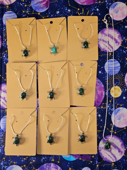 Malachite Turtle Necklace - Green Crystal Stone Prosperity & Protection Animal Pendant