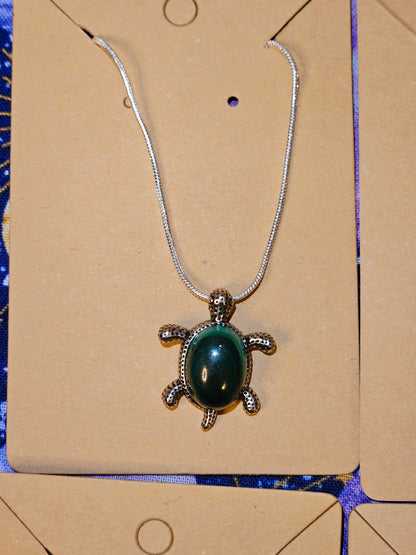 Malachite Turtle Necklace - Green Crystal Stone Prosperity & Protection Animal Pendant