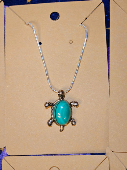 Malachite Turtle Necklace - Green Crystal Stone Prosperity & Protection Animal Pendant