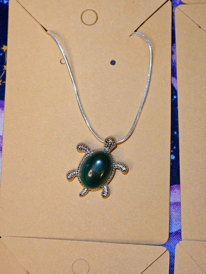 Malachite Turtle Necklace - Green Crystal Stone Prosperity & Protection Animal Pendant