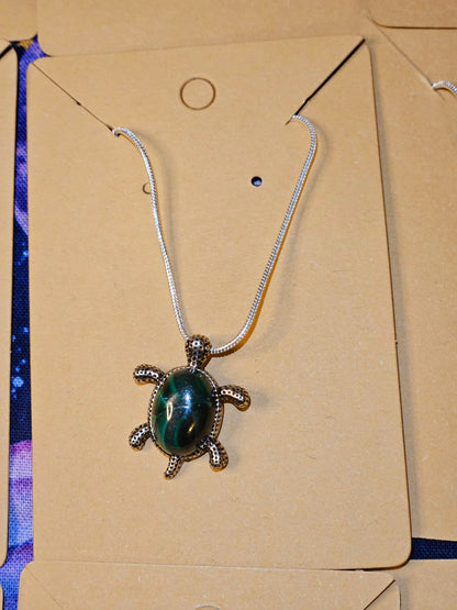 Malachite Turtle Necklace - Green Crystal Stone Prosperity & Protection Animal Pendant
