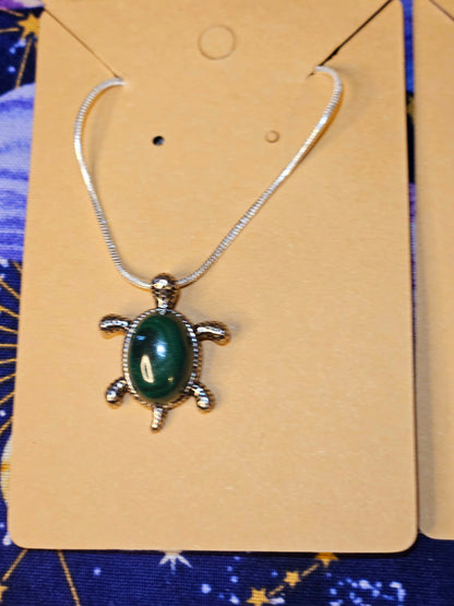 Malachite Turtle Necklace - Green Crystal Stone Prosperity & Protection Animal Pendant