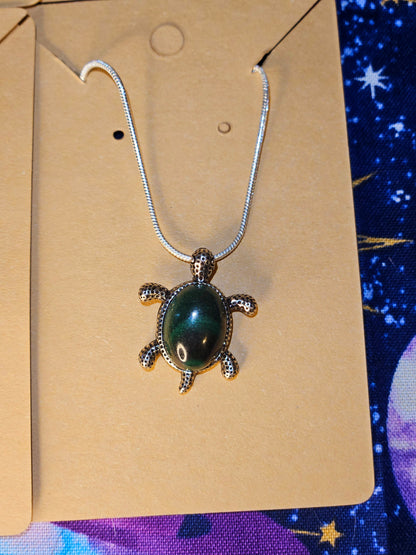 Malachite Turtle Necklace - Green Crystal Stone Prosperity & Protection Animal Pendant