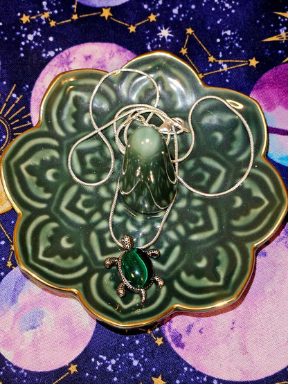Malachite Turtle Necklace - Green Crystal Stone Prosperity & Protection Animal Pendant