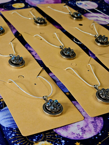 Rotating Labradorite Flower Necklace - Crystal Pendant for Protection & Transformation