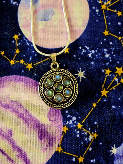Rotating Labradorite Flower Necklace - Crystal Pendant for Protection & Transformation
