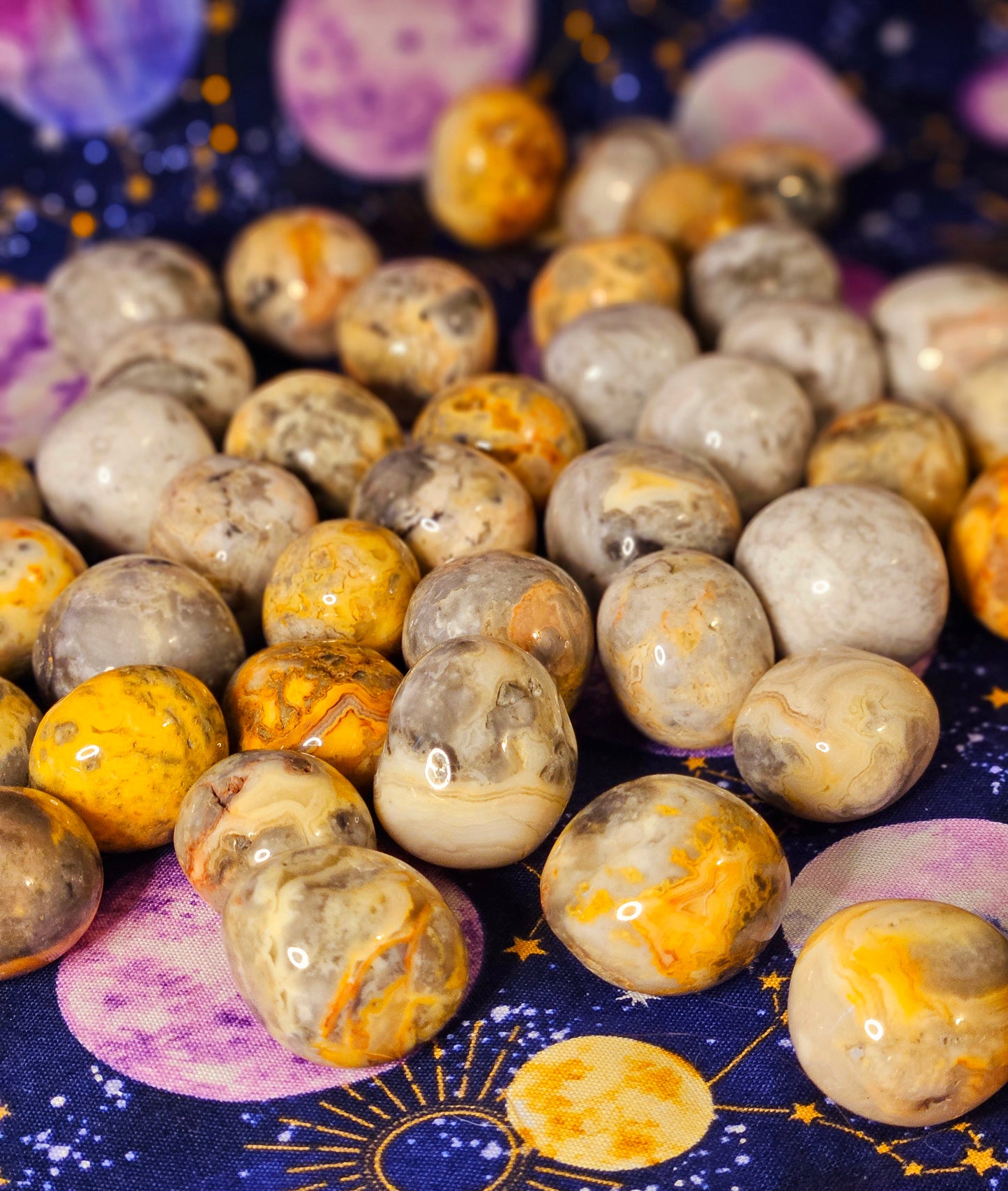 Assorted Tumbles & Pocket Stone Crystals Collection Set in Velvet Celestial Bag