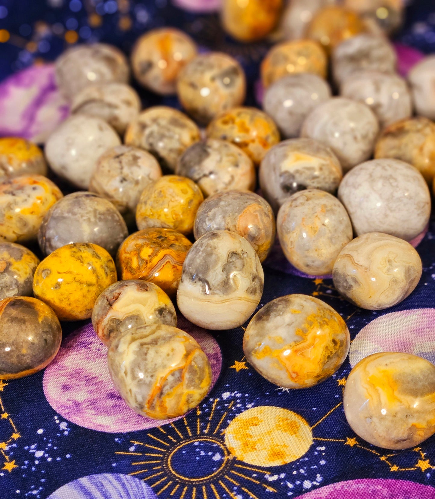 Crazy Lace Agate Yellow and Grey Round Tumble Crystal Stone