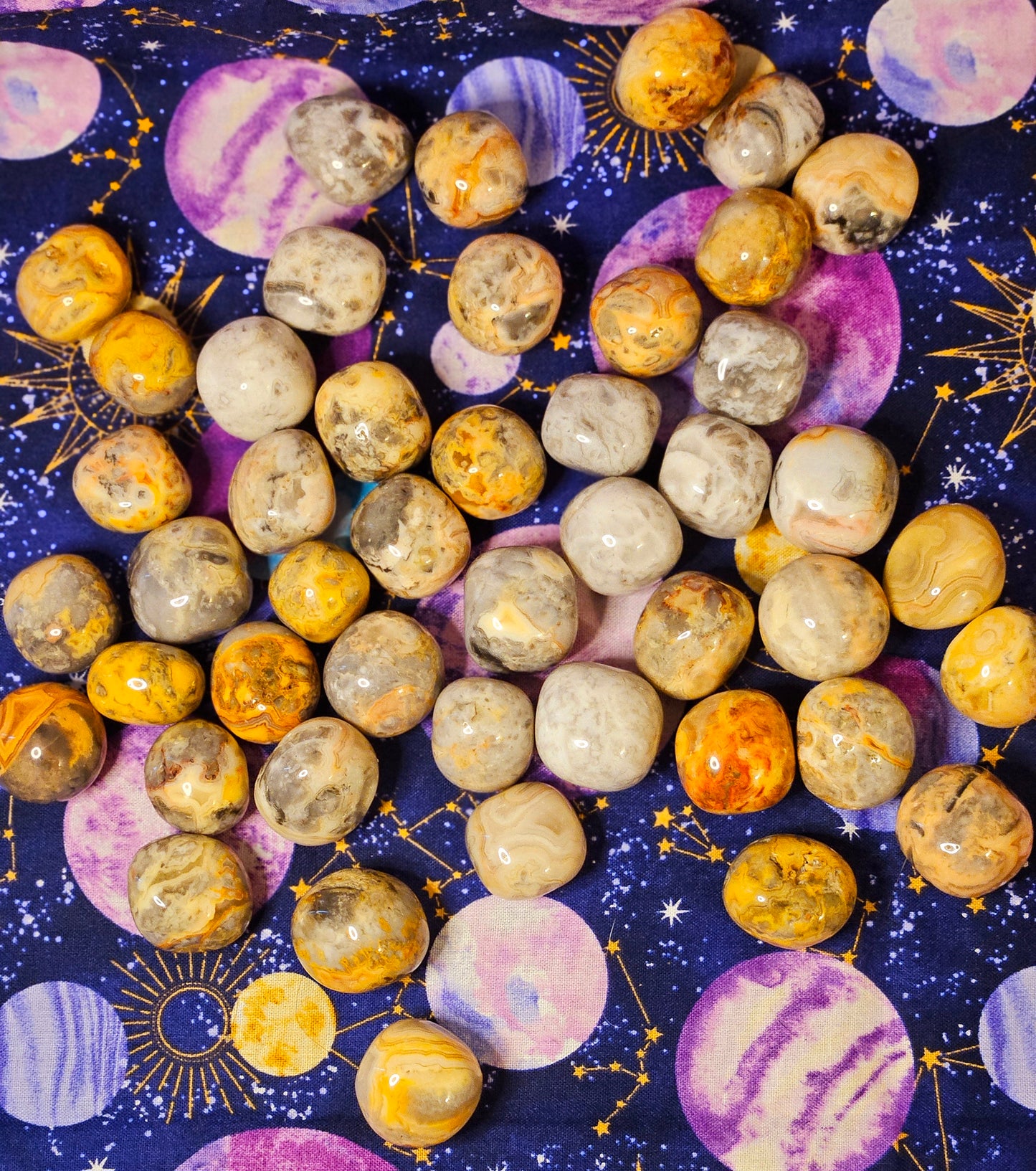 Crazy Lace Agate Yellow and Grey Round Tumble Crystal Stone