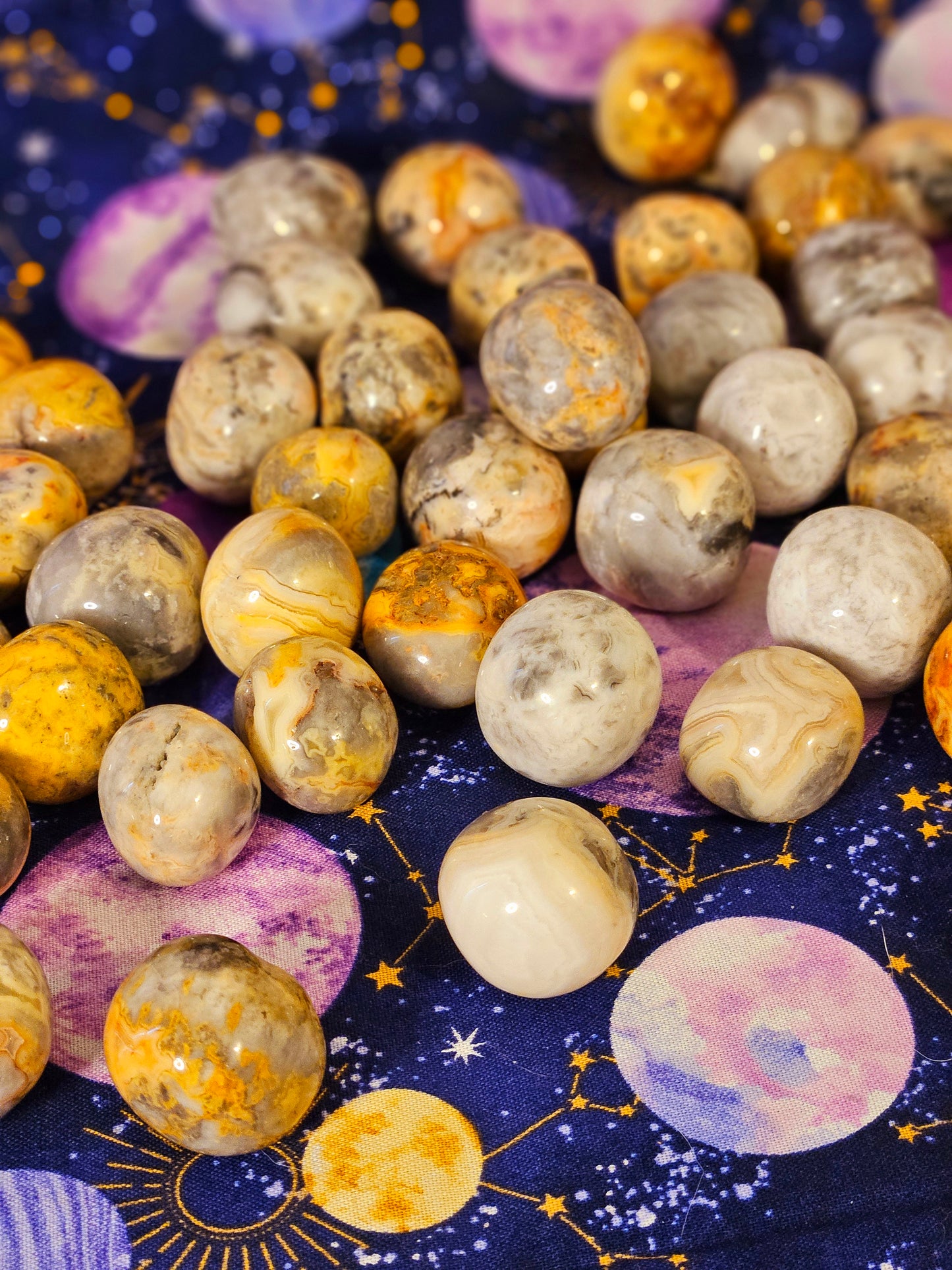 Crazy Lace Agate Yellow and Grey Round Tumble Crystal Stone