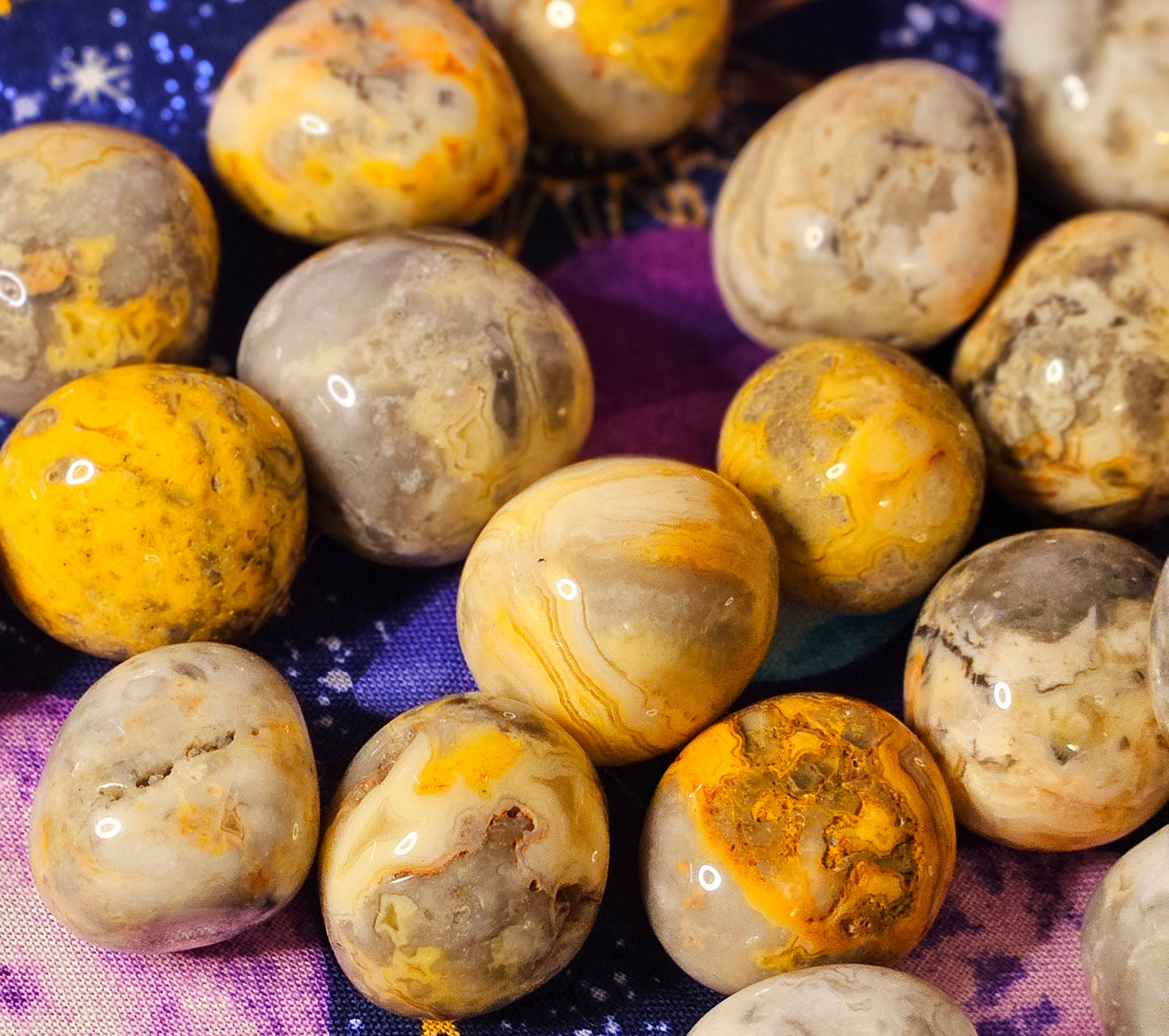 Crazy Lace Agate Yellow and Grey Round Tumble Crystal Stone