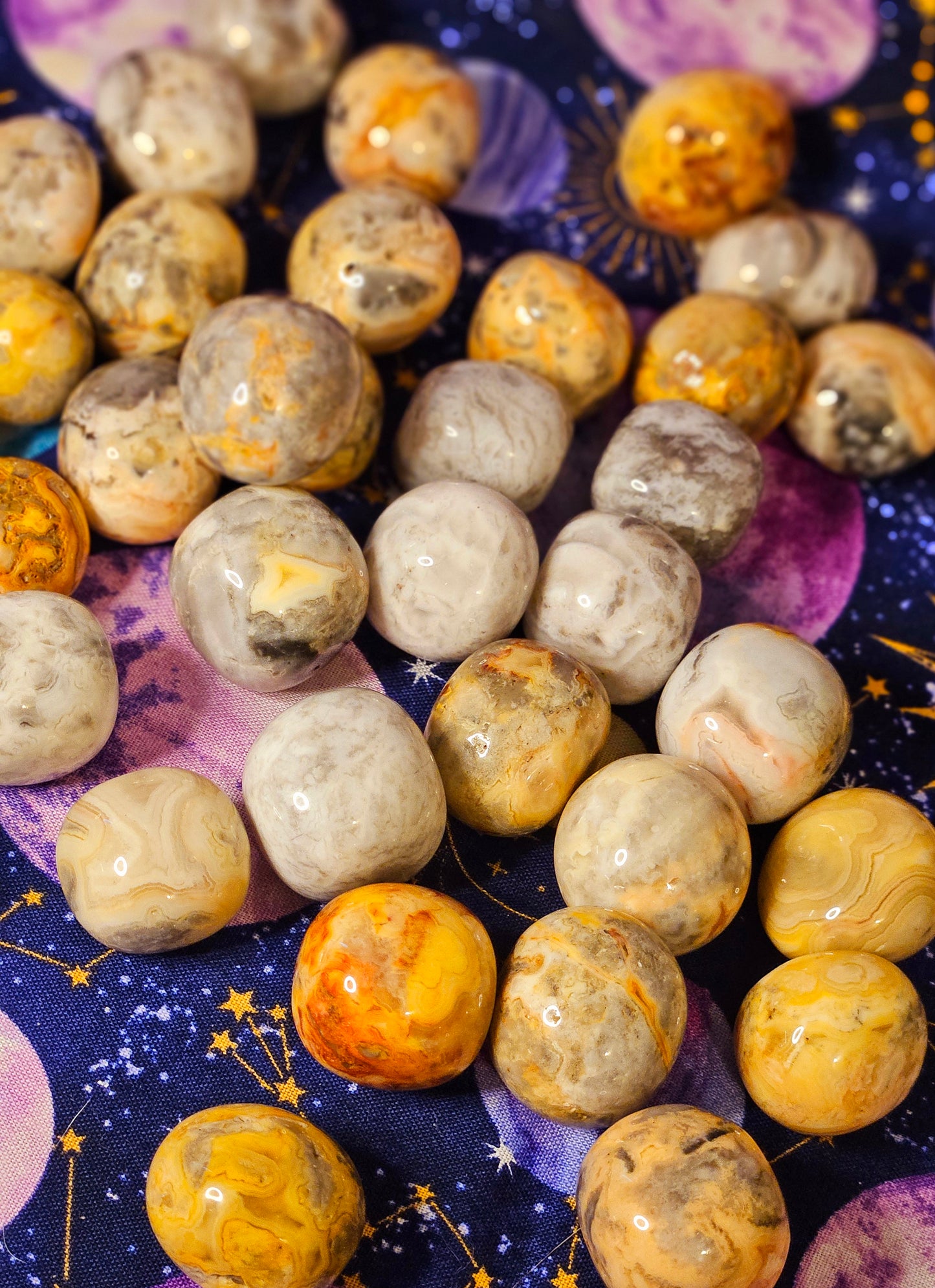 Crazy Lace Agate Yellow and Grey Round Tumble Crystal Stone