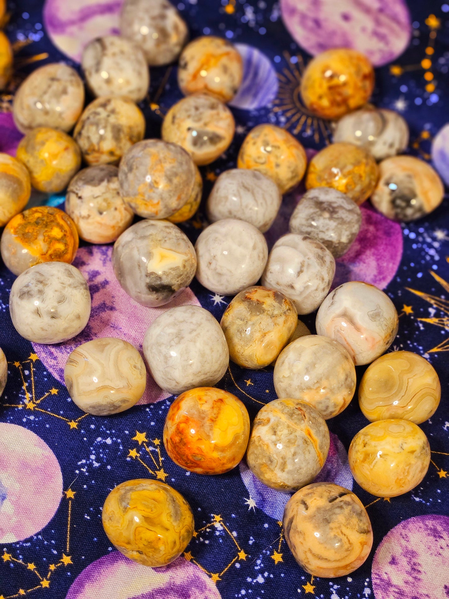 Crazy Lace Agate Yellow and Grey Round Tumble Crystal Stone