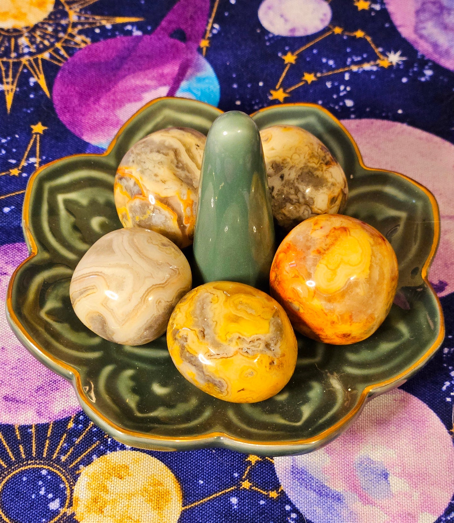 Crazy Lace Agate Yellow and Grey Round Tumble Crystal Stone