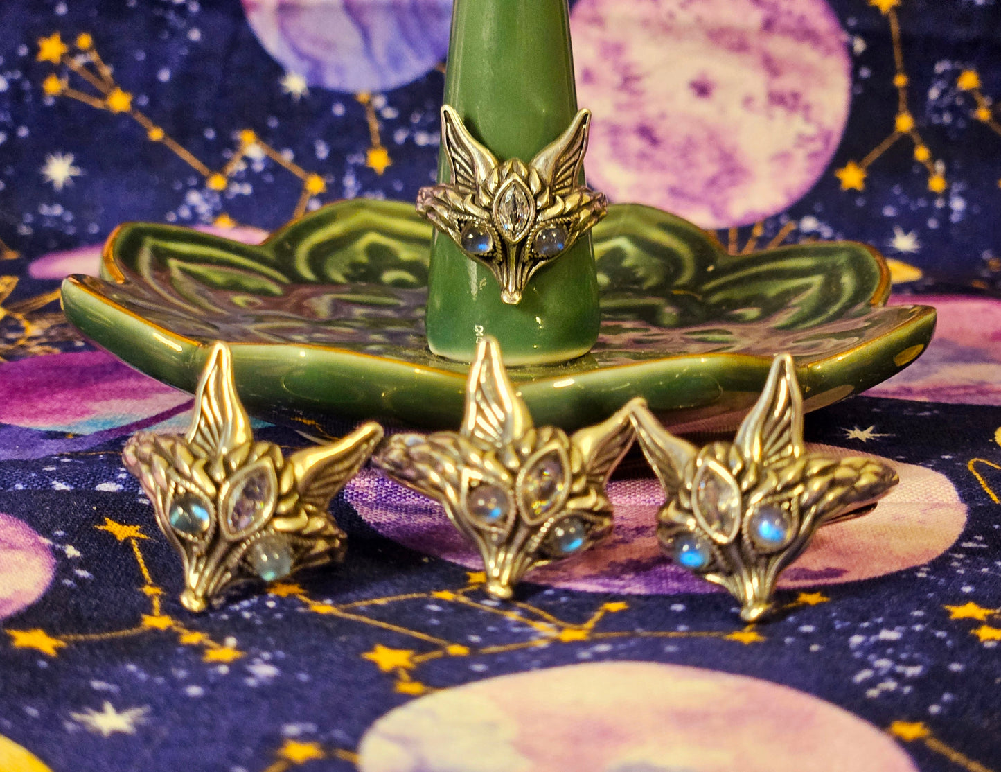 Third Eye Fox Ring - Adjustable Sterling Silver Labradorite Clear Quartz for Protection & Transformation