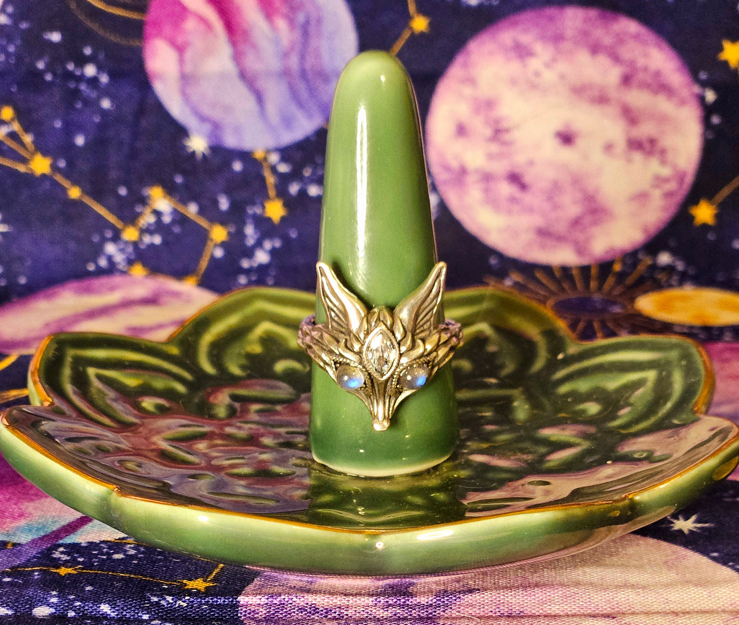 Third Eye Fox Ring - Adjustable Sterling Silver Labradorite Clear Quartz for Protection & Transformation