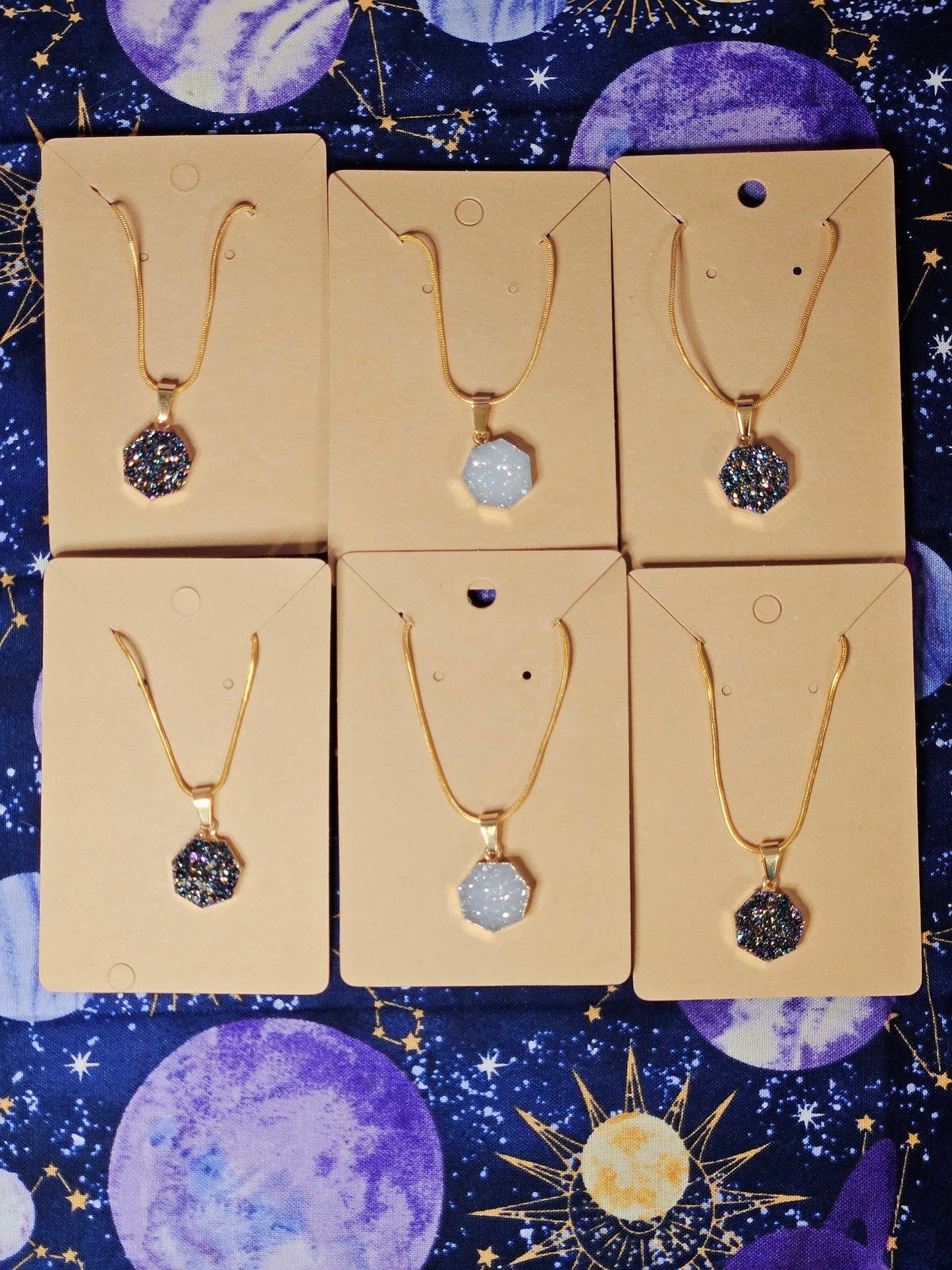 Aura Druzy Agate Geode Pendant on 14k Gold Plated, 20inch Long Snake Chain Necklace