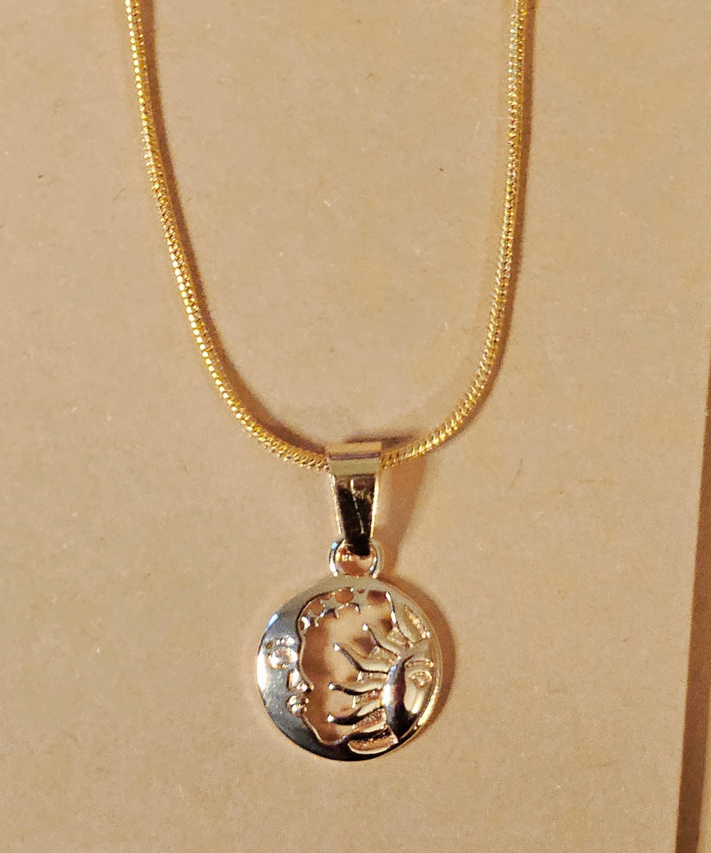 Sun & Moon 14K Gold Plated 20inch Long Snake Chain Necklace