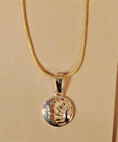 Sun and Moon Necklace - 14K Gold Plated Celestial Pendant on 20 inch 14k Gold Plated Chain