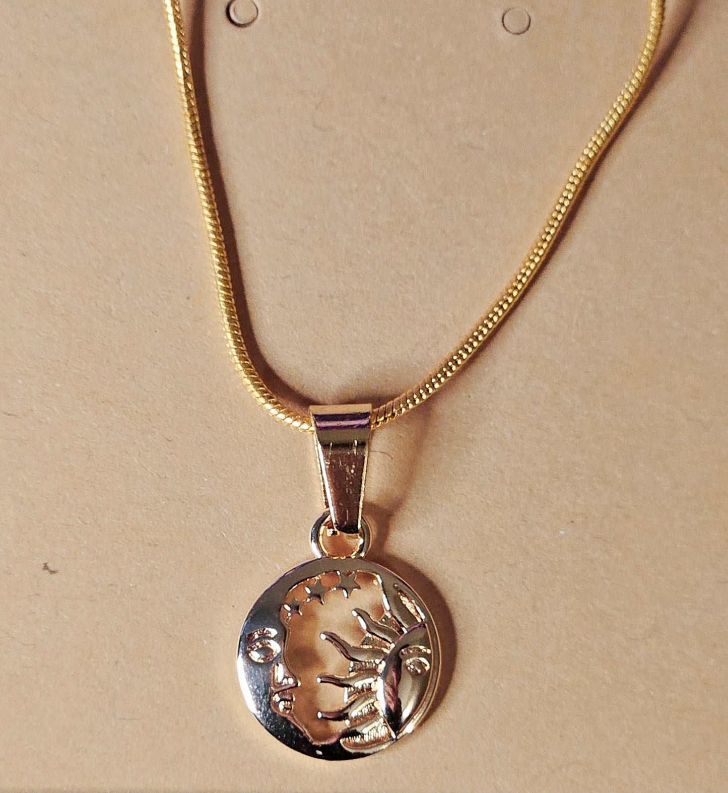 Sun & Moon 14K Gold Plated 20inch Long Snake Chain Necklace