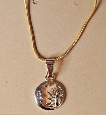 Sun and Moon Necklace - 14K Gold Plated Celestial Pendant on 20 inch 14k Gold Plated Chain