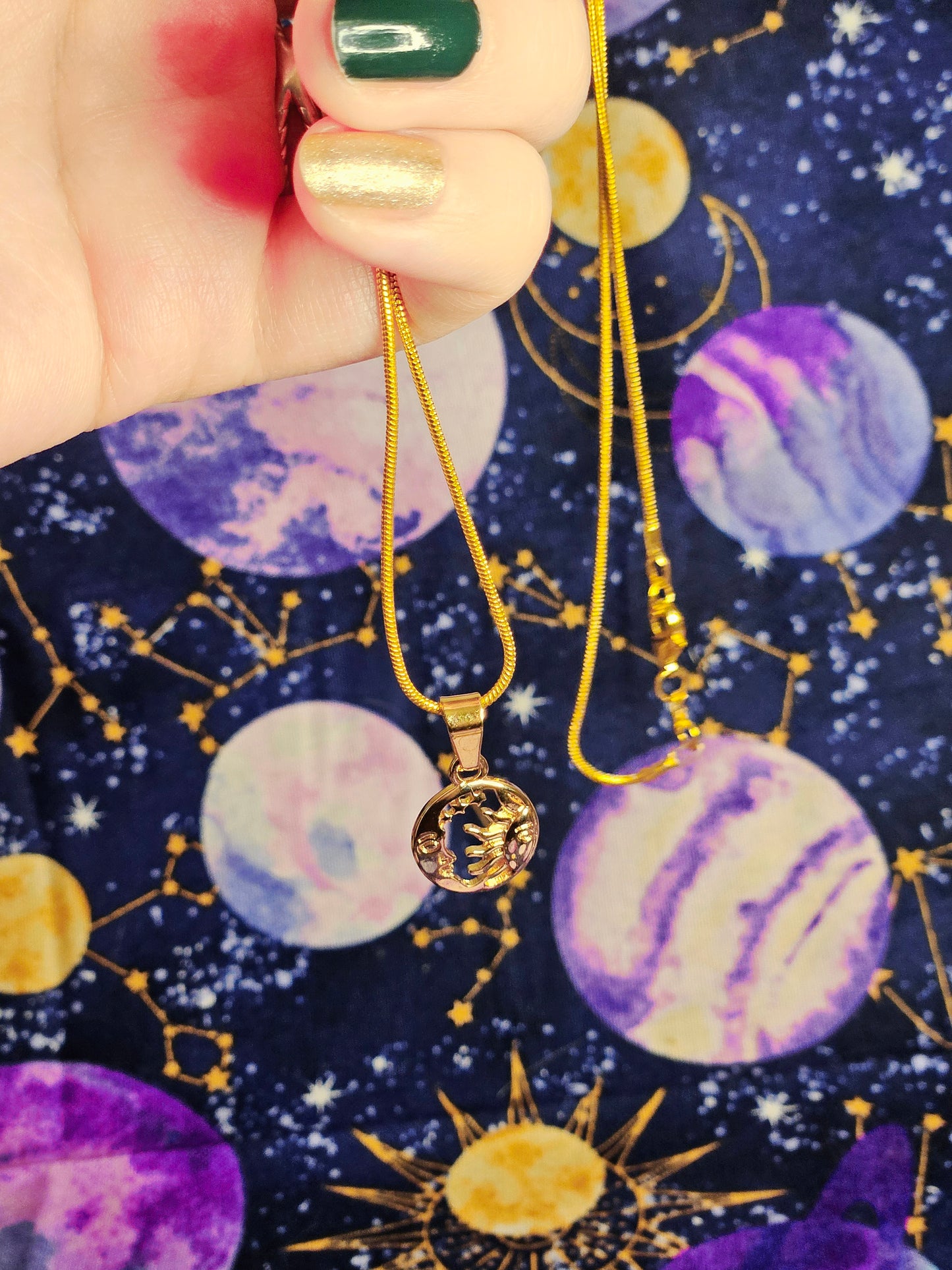 Sun & Moon 14K Gold Plated 20inch Long Snake Chain Necklace