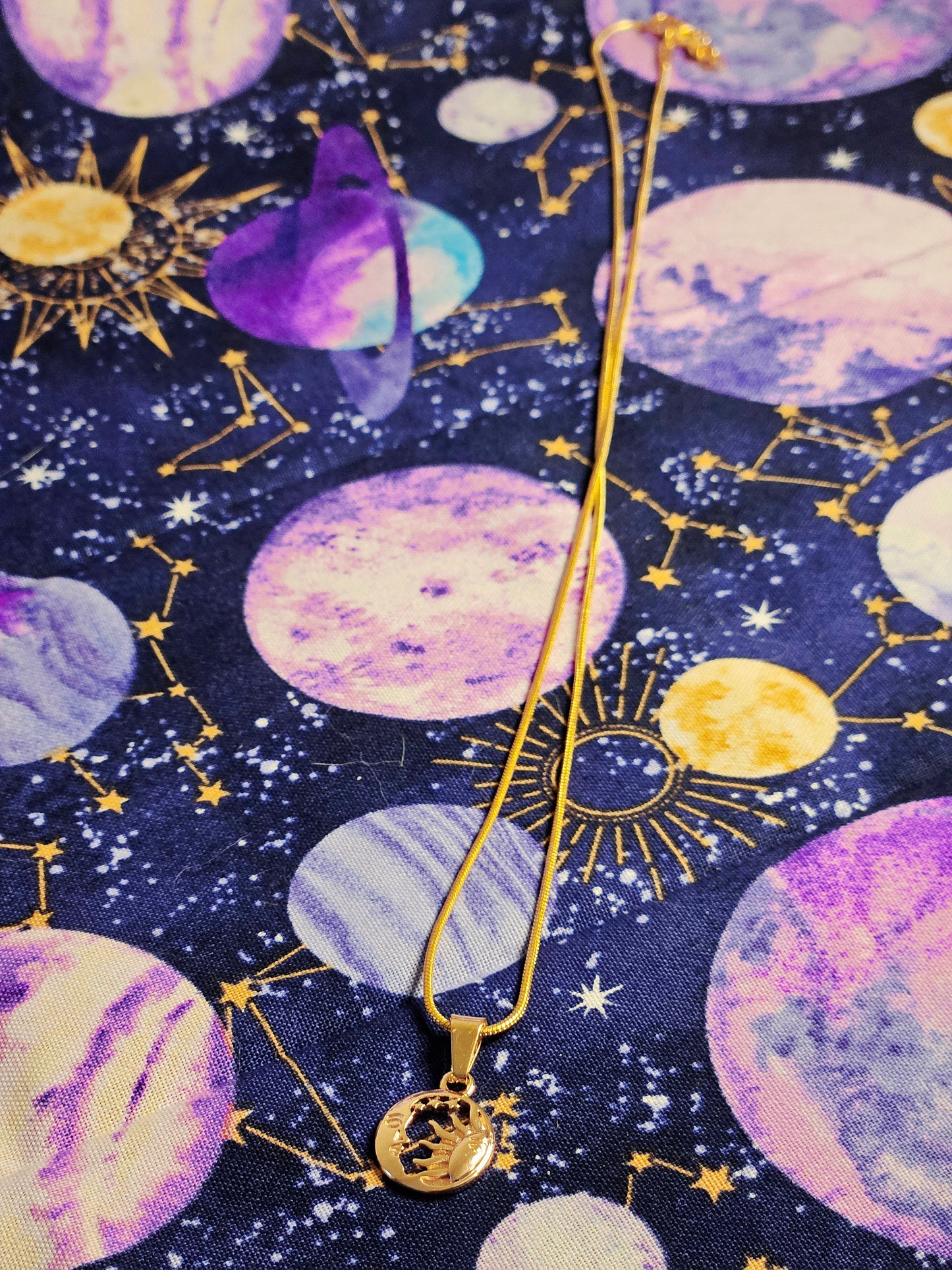 Sun & Moon 14K Gold Plated 20inch Long Snake Chain Necklace