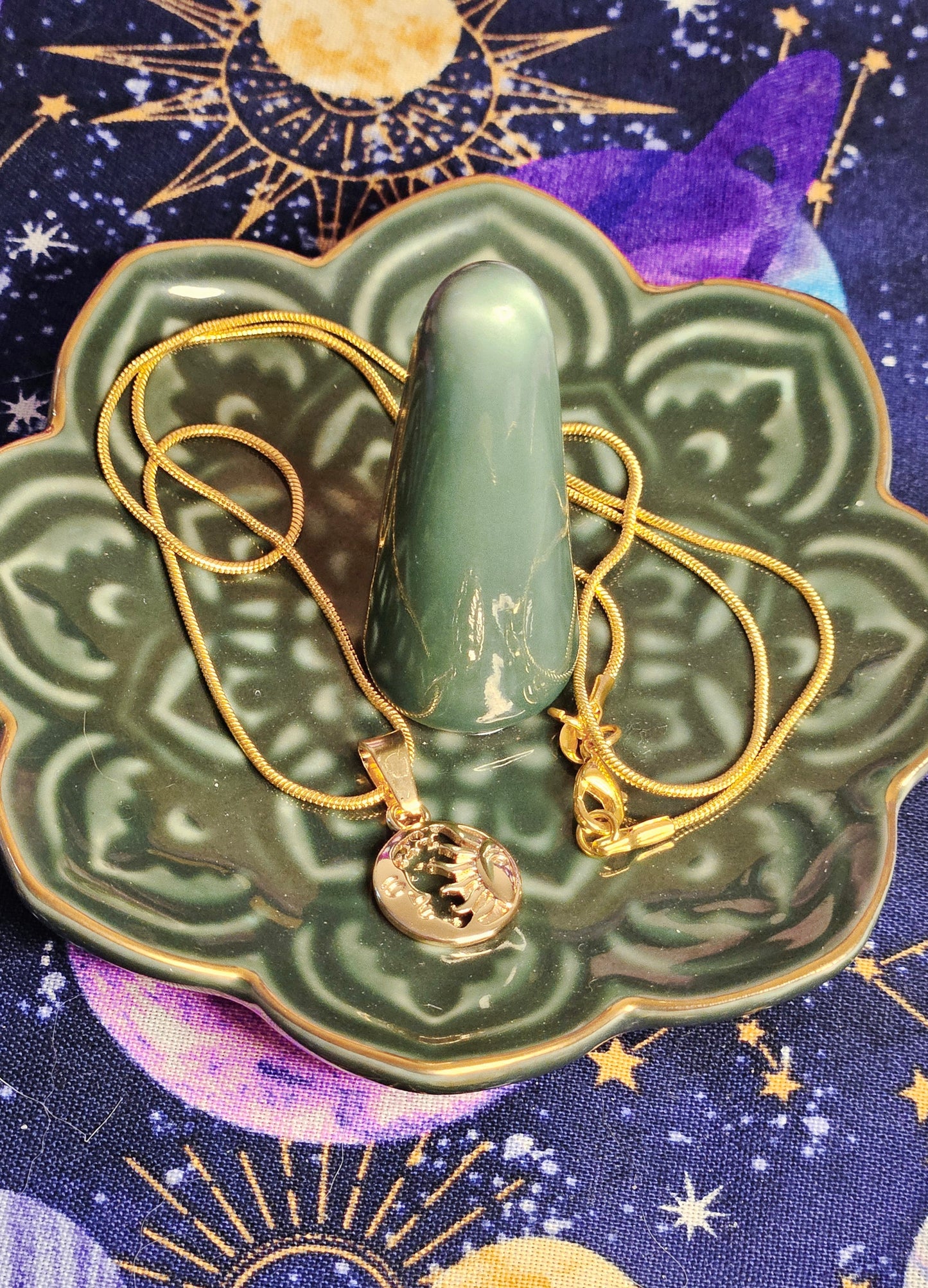 Sun & Moon 14K Gold Plated 20inch Long Snake Chain Necklace