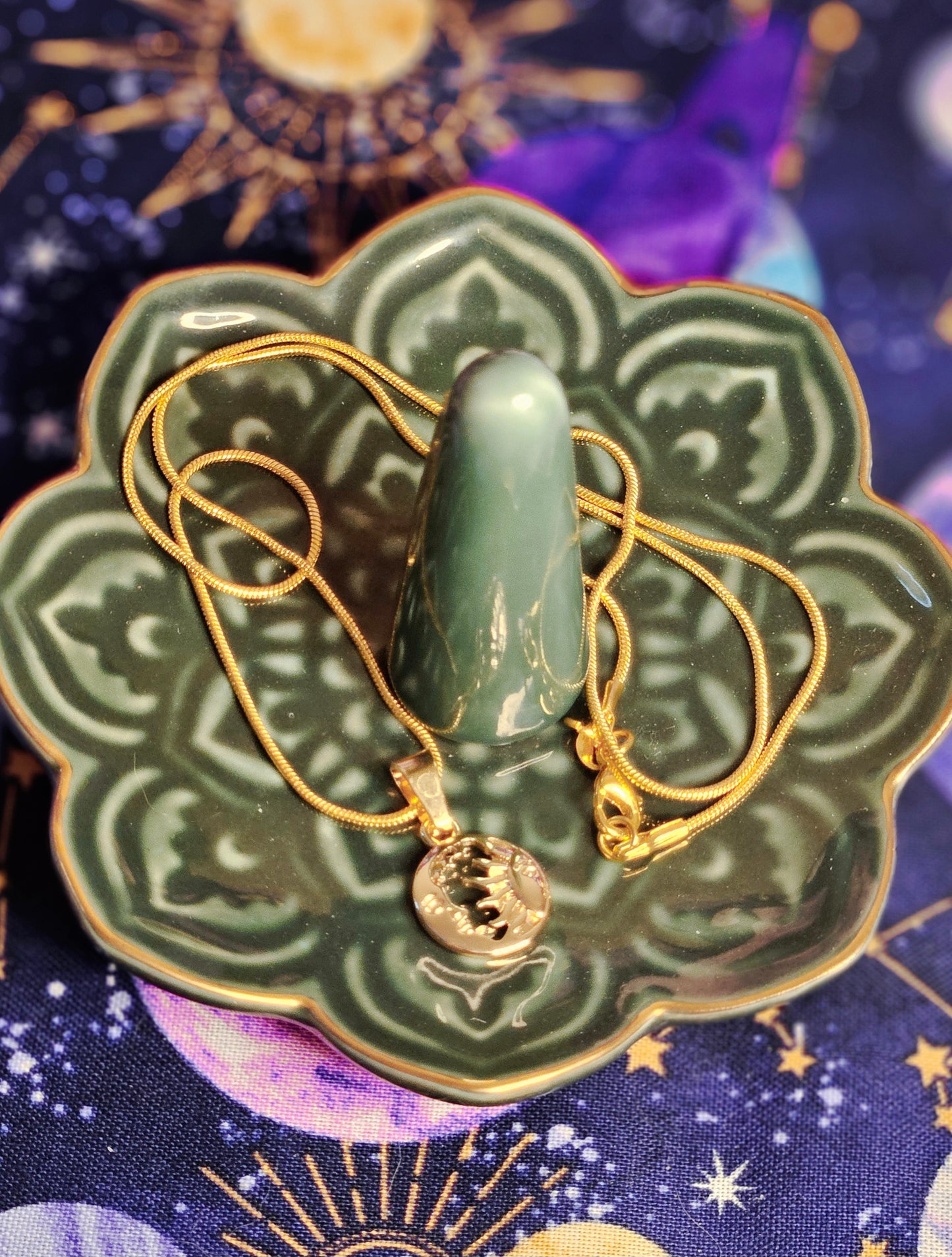 Sun & Moon 14K Gold Plated 20inch Long Snake Chain Necklace