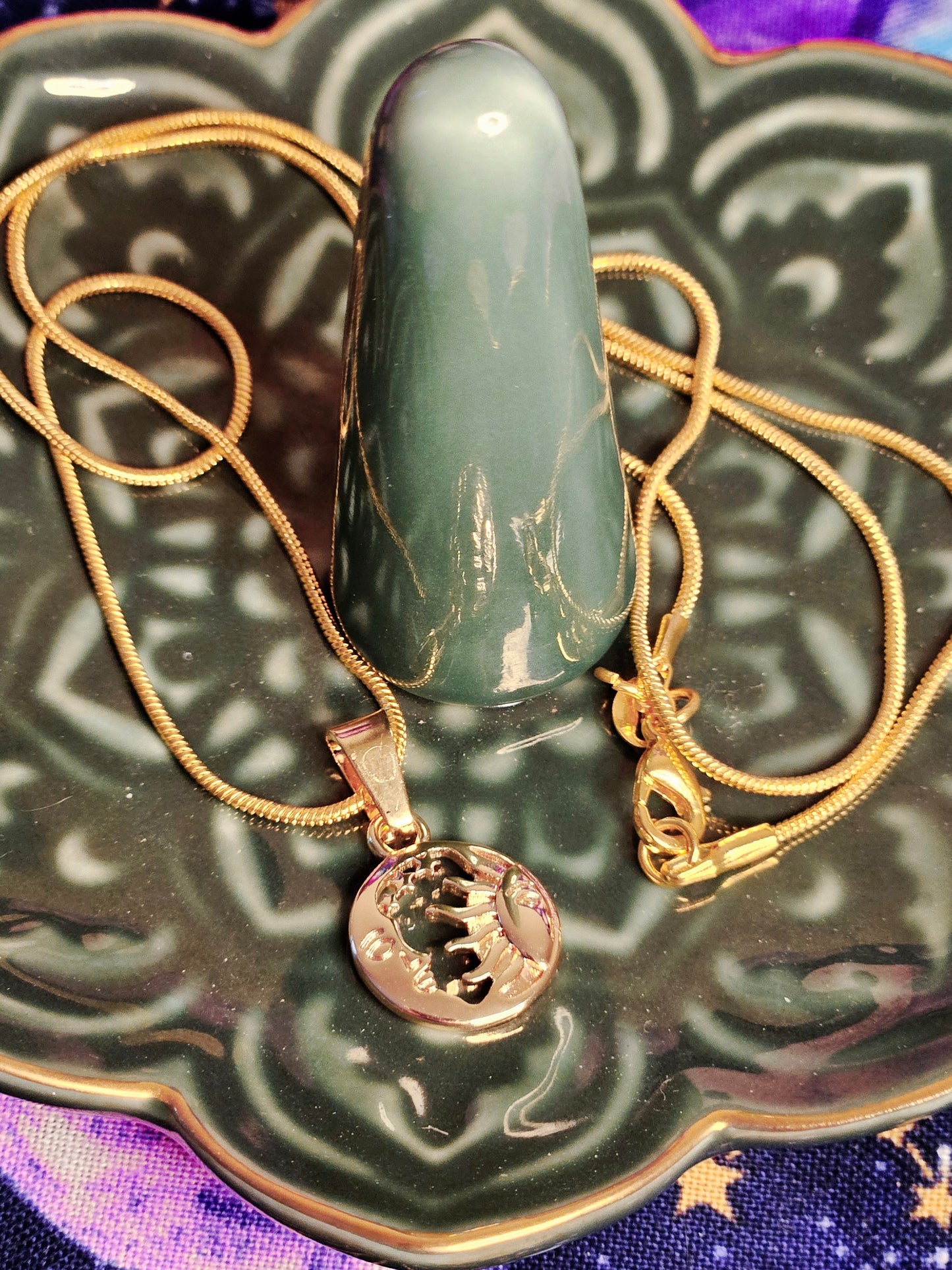 Sun & Moon 14K Gold Plated 20inch Long Snake Chain Necklace