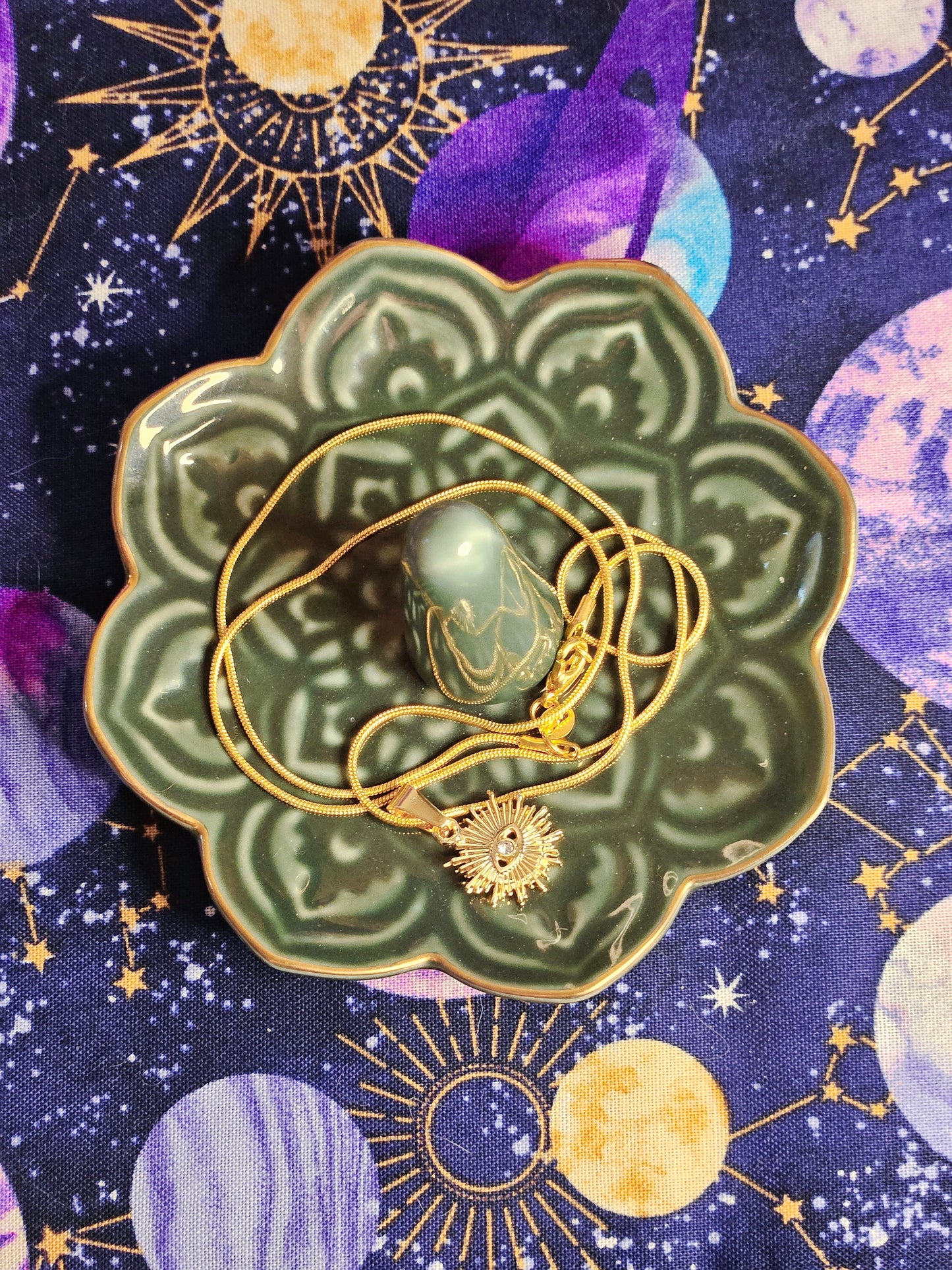 18K Gold Evil Eye Protection Pendant on 14K Gold Plated 20inch Snake Chain Necklace