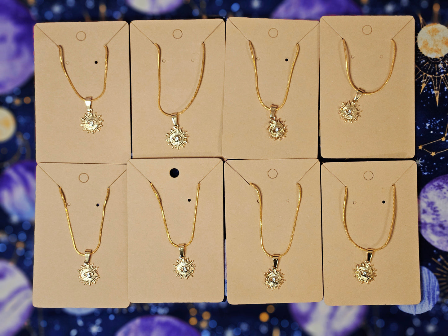 18K Gold Evil Eye Protection Pendant on 14K Gold Plated 20inch Snake Chain Necklace