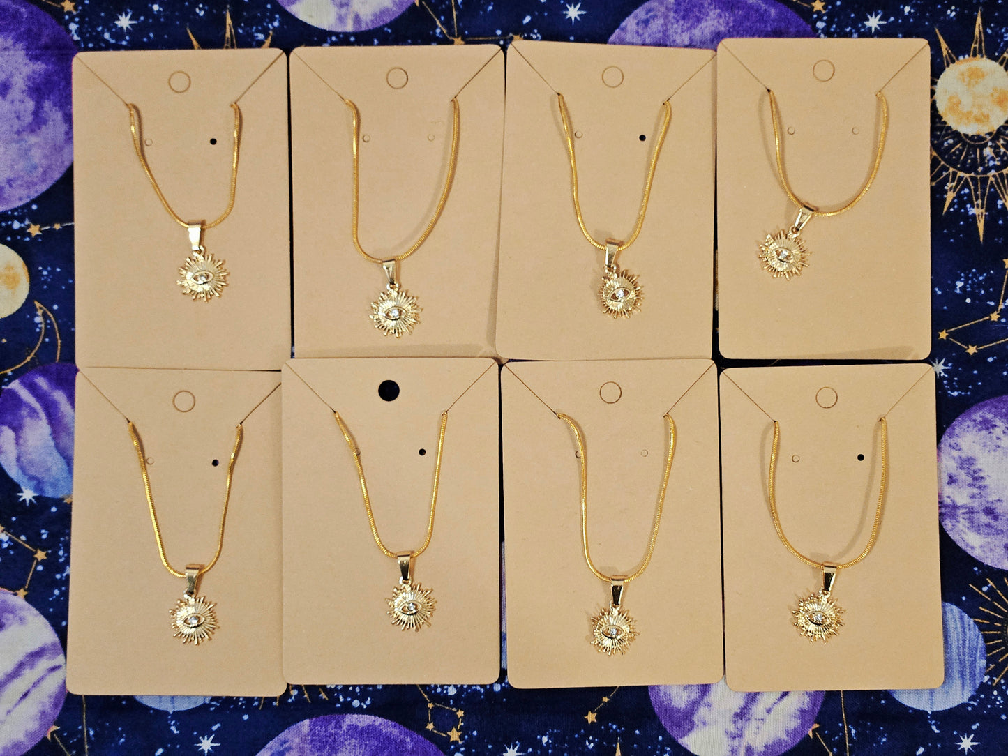 18K Gold Evil Eye Protection Pendant on 14K Gold Plated 20inch Snake Chain Necklace