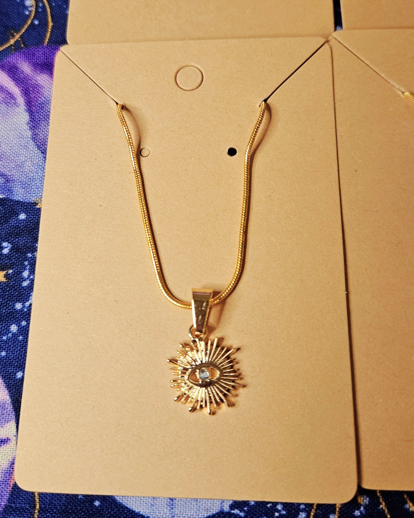 18K Gold Evil Eye Protection Pendant on 14K Gold Plated 20inch Snake Chain Necklace