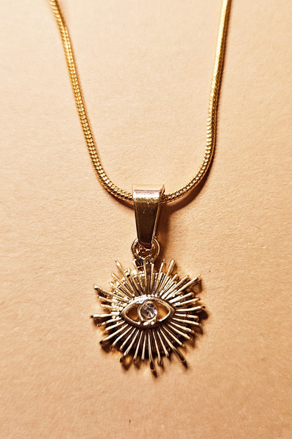 Evil Eye Necklace - 18K Gold Protection Pendant on 20 inch 14k Gold Plated Chain