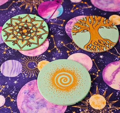 Golden Flower Mandala - 3inch Round Hand-Painted Decorative Fridge Magnet