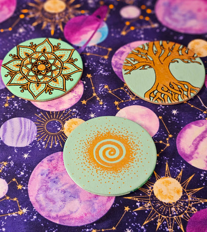 Golden Flower Mandala - 3inch Round Hand-Painted Decorative Fridge Magnet