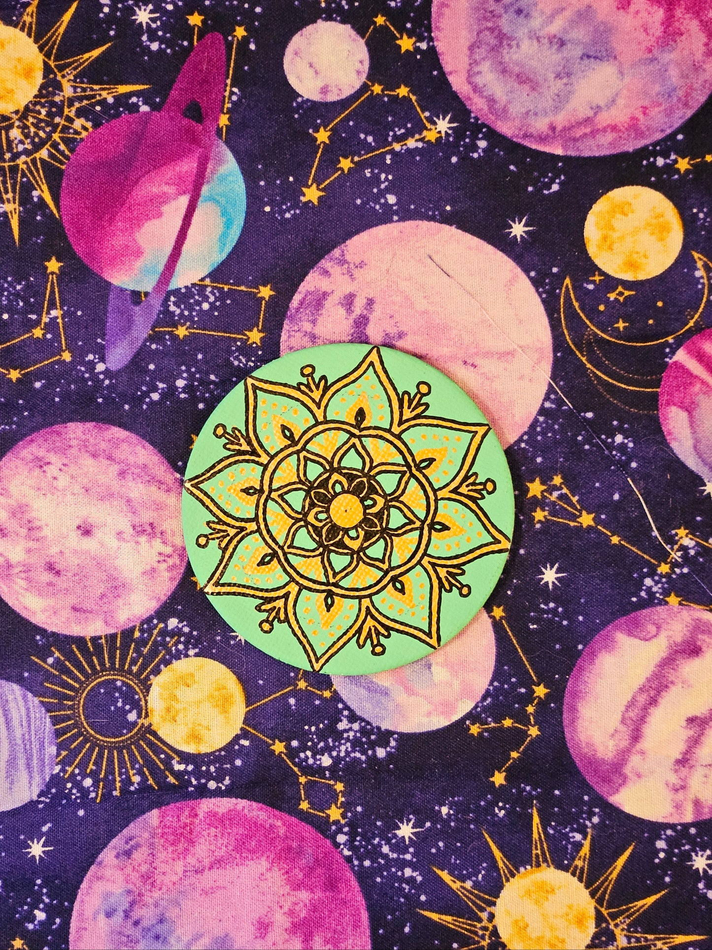Golden Flower Mandala Hand-Painted Round Fridge Magnet