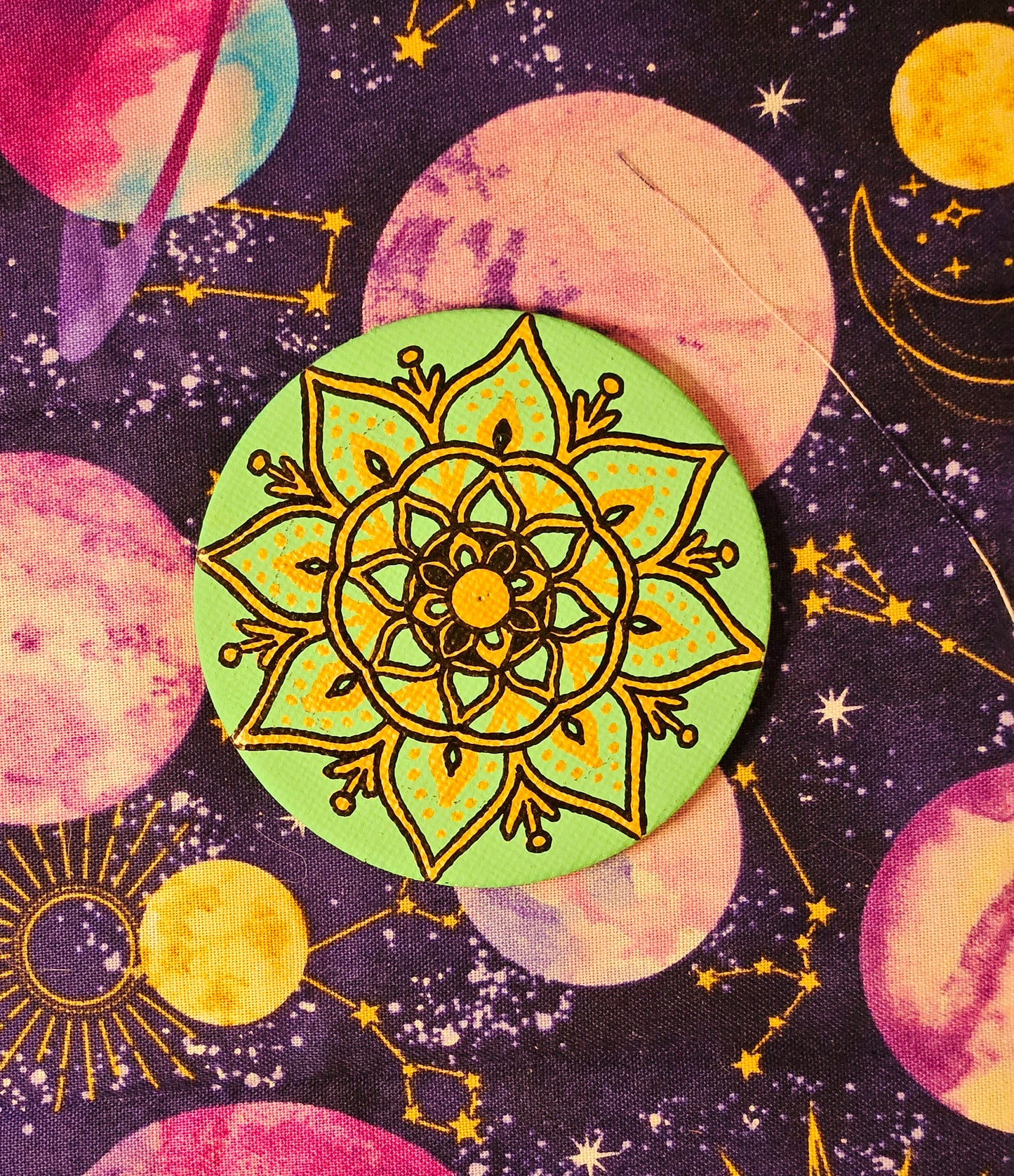 Golden Flower Mandala Hand-Painted Round Fridge Magnet