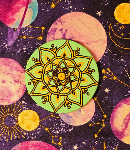 Golden Flower Mandala - 3inch Round Hand-Painted Decorative Fridge Magnet