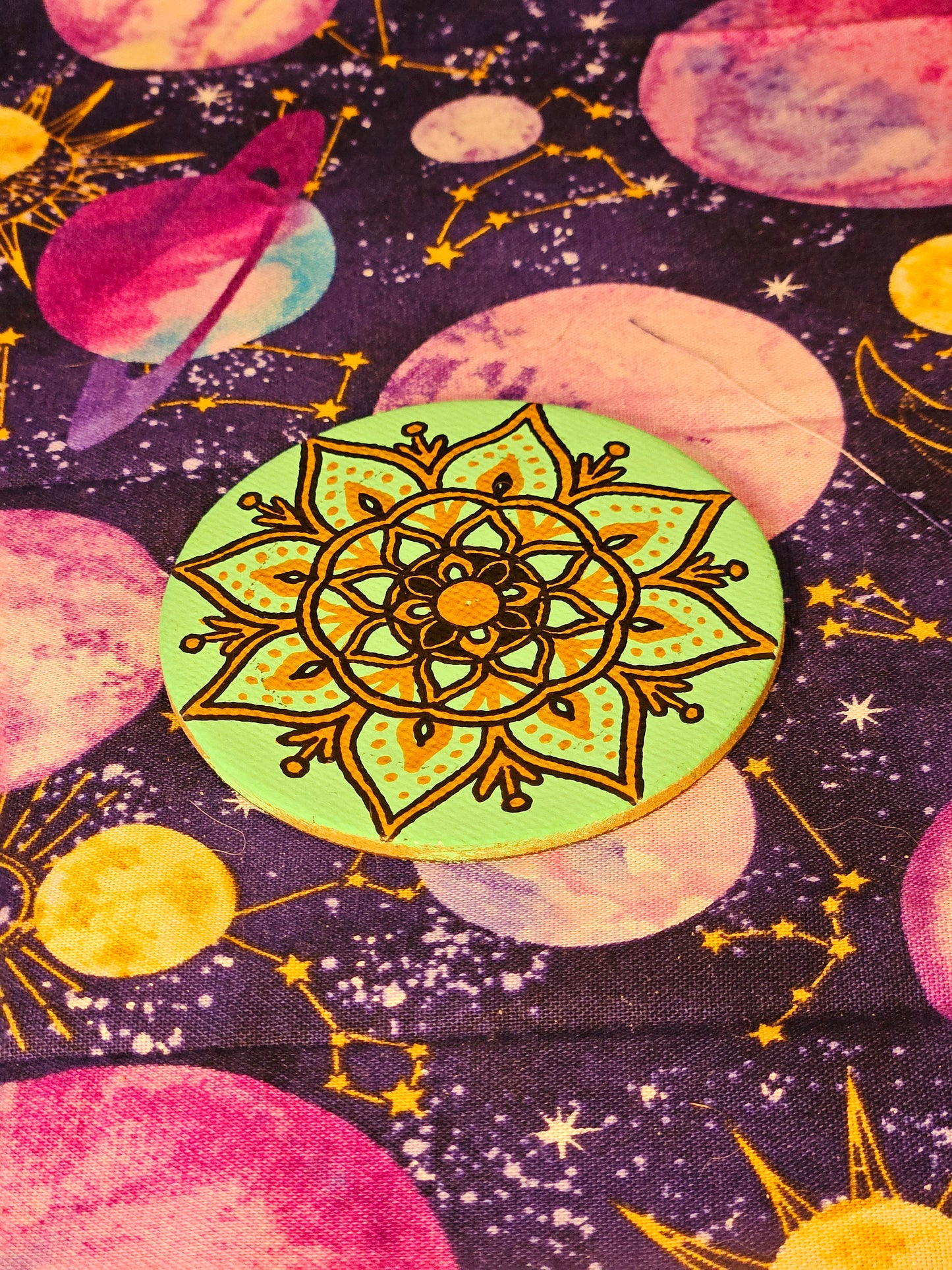 Golden Flower Mandala Hand-Painted Round Fridge Magnet